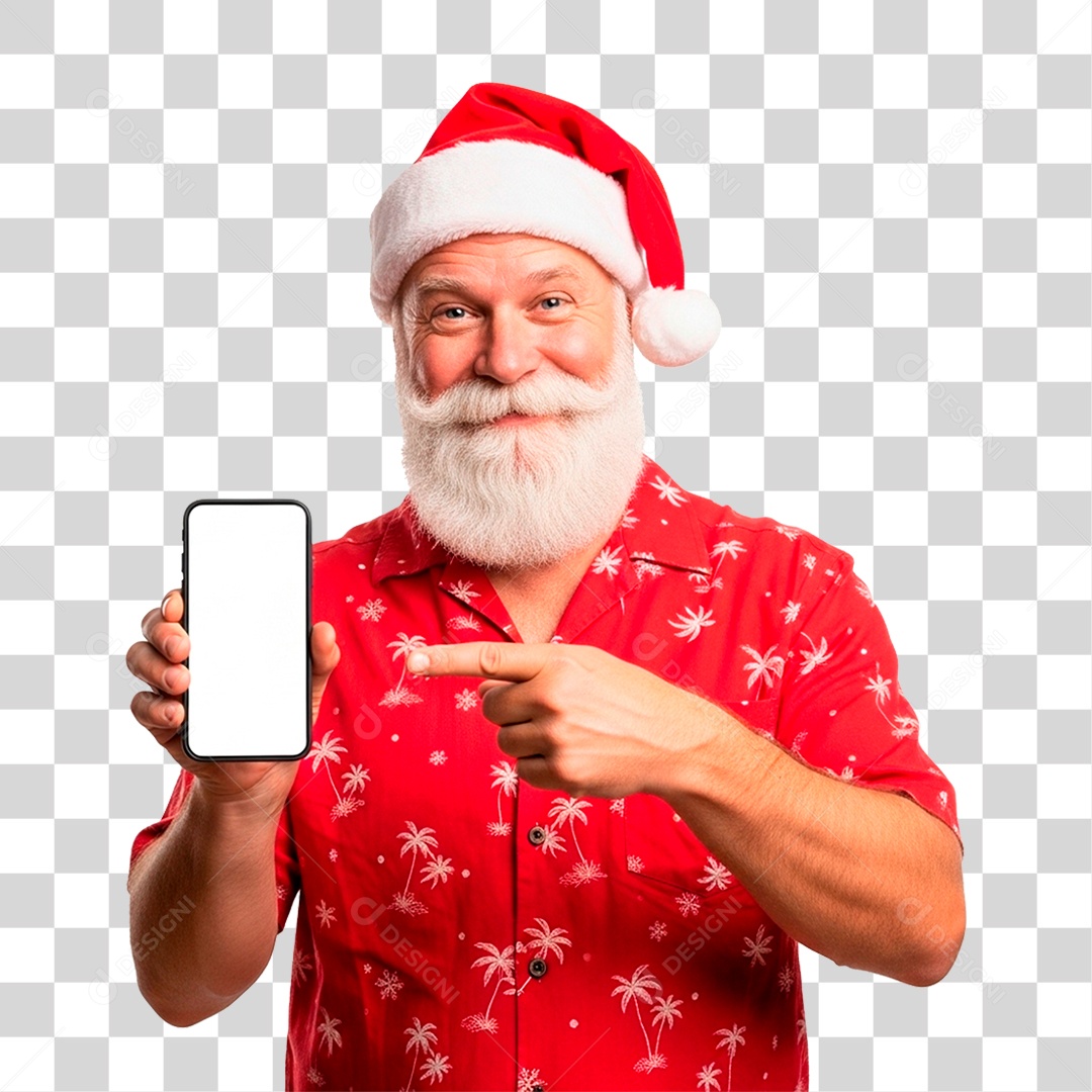 Papai Noel Segurando Celular PNG Transparente
