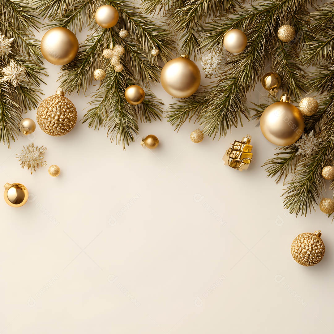 Linda decorações de Natal douradas sob fundo isolado