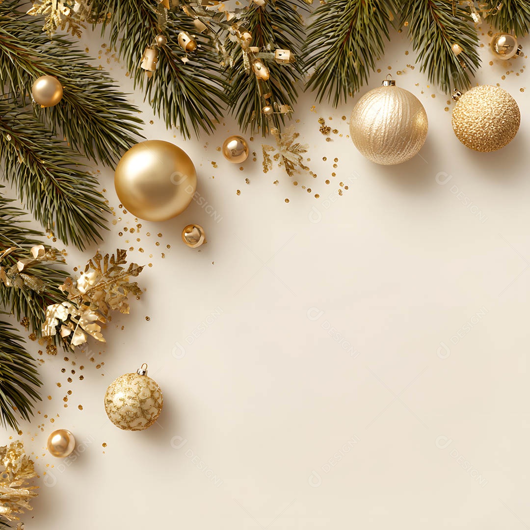 Linda decorações de Natal douradas sob fundo isolado