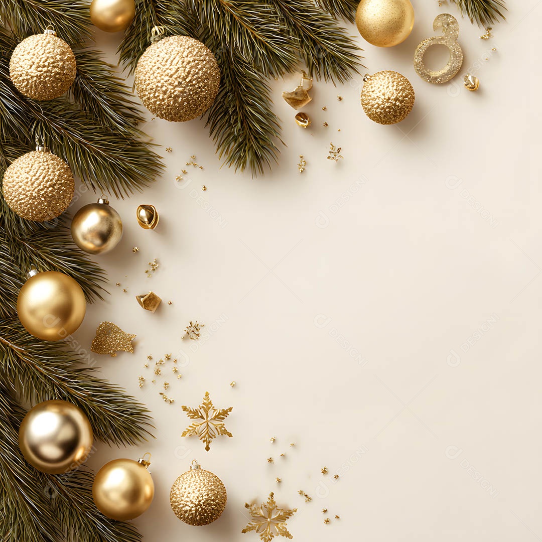 Linda decorações de Natal douradas sob fundo isolado