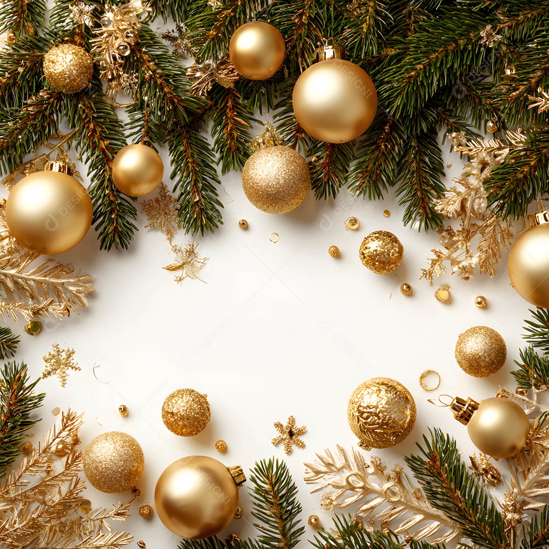 Linda decorações de Natal douradas sob fundo isolado