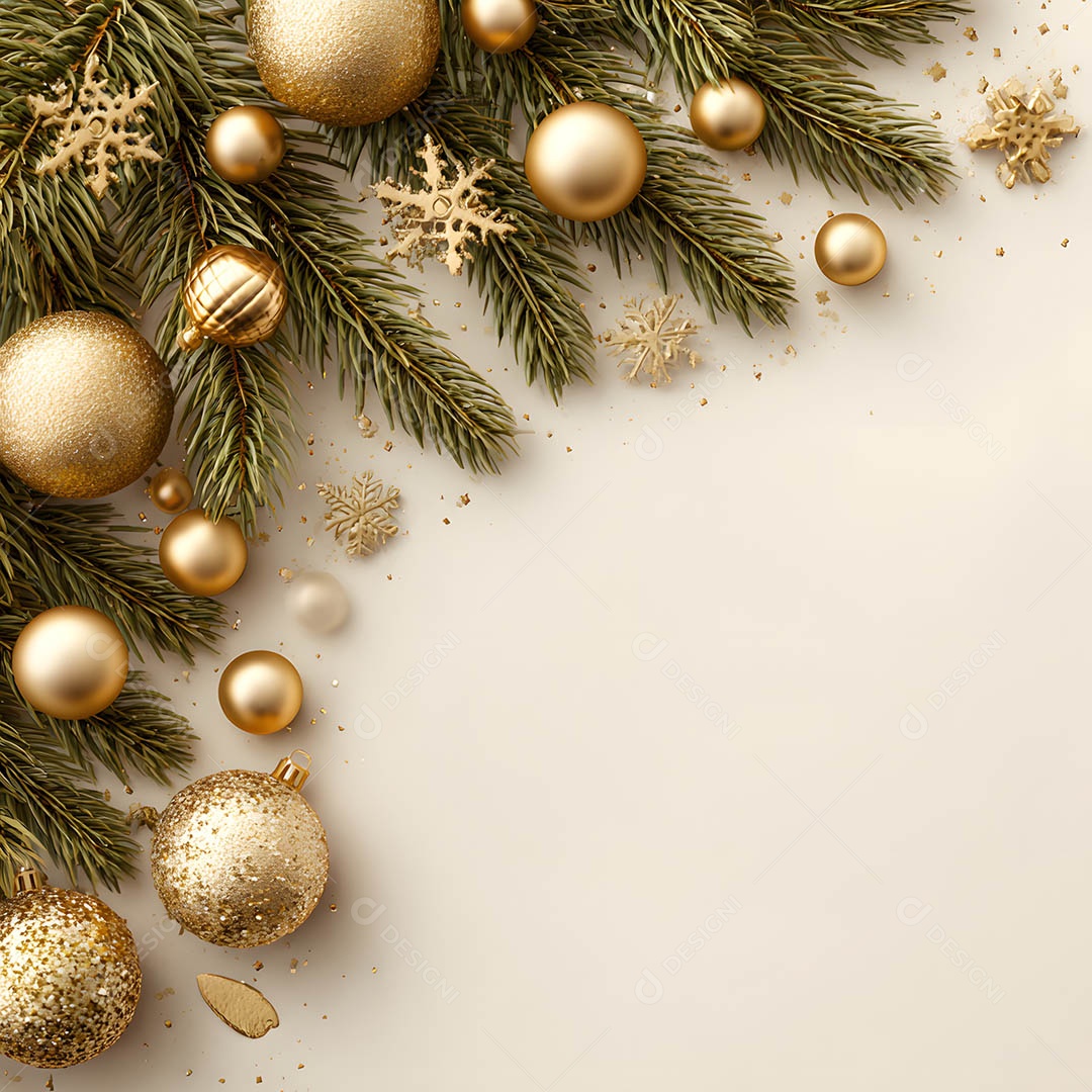 Linda decorações de Natal douradas sob fundo isolado