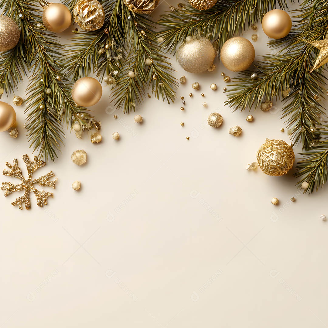 Linda decorações de Natal douradas sob fundo isolado