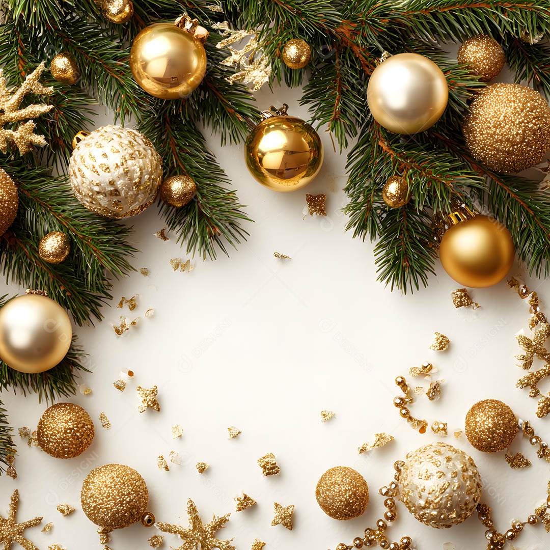 Linda decorações de Natal douradas sob fundo isolado