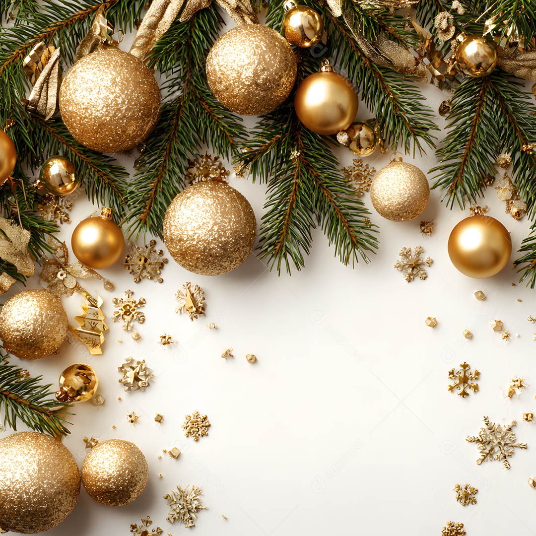 Linda decorações de Natal douradas sob fundo isolado