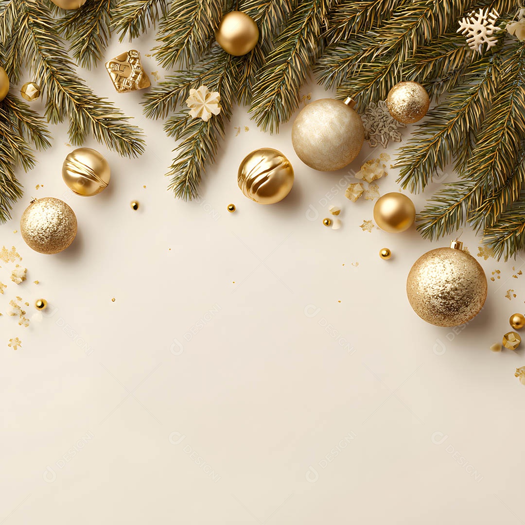 Linda decorações de Natal douradas sob fundo isolado