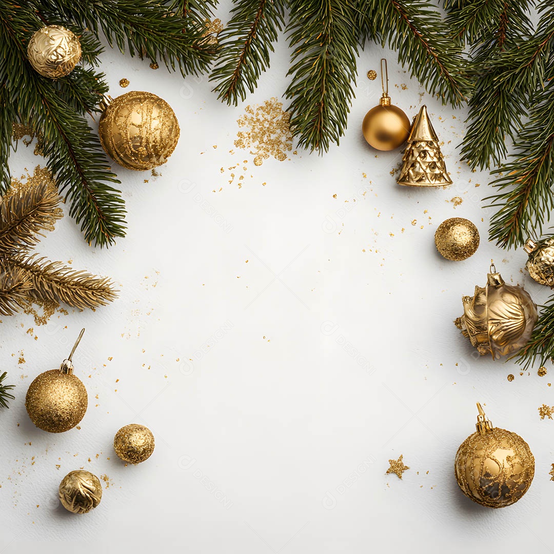 Linda decorações de Natal douradas sob fundo isolado