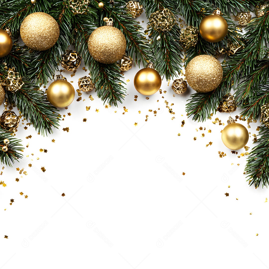 Linda decorações de Natal douradas sob fundo isolado