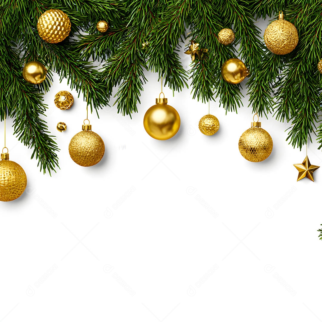 Linda decorações de Natal douradas sob fundo isolado