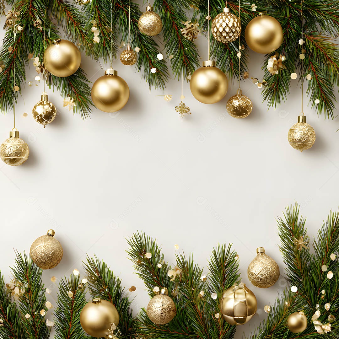 Linda decorações de Natal douradas sob fundo isolado