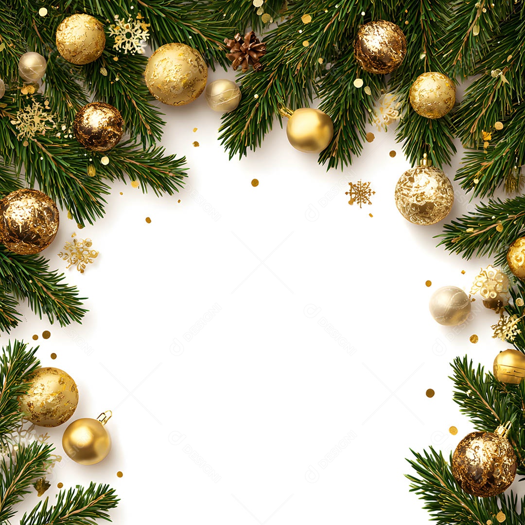 Linda decorações de Natal douradas sob fundo isolado