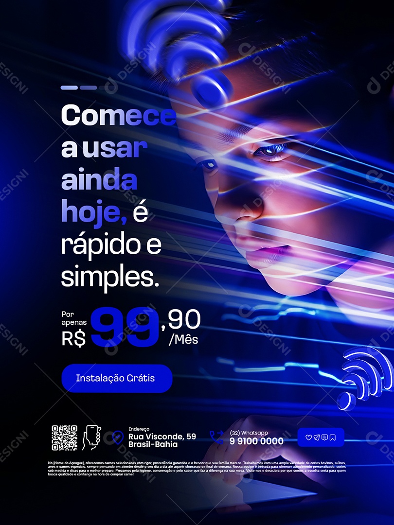 Provedor de Internet Comece a Usar Ainda Hoje é Rápido e Simples Social Media PSD Editável