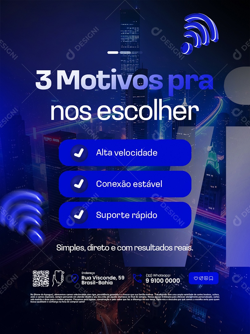 Provedor de Internet Três Motivos pra Nos Escolher Social Media PSD Editável