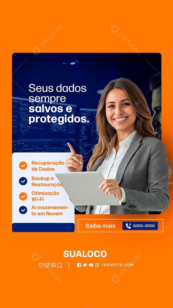 Story Manutenção Informática Seus Dados Sempre Salvos e Protegidos Social Media PSD Editável