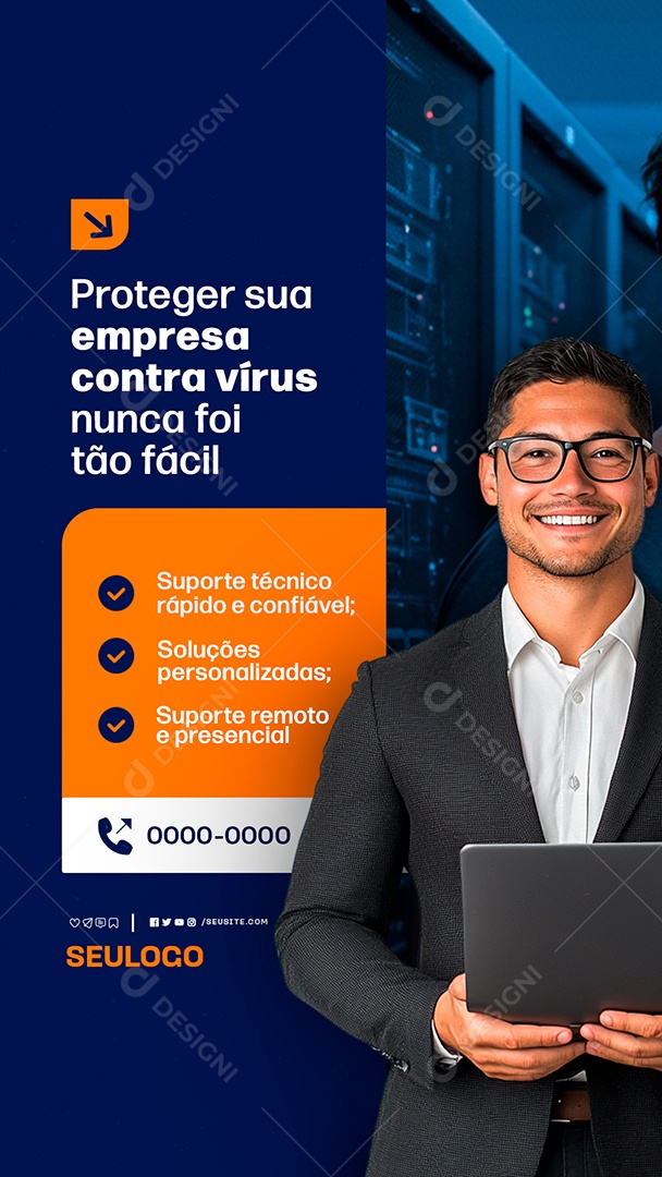 Story Manutenção Informática Proteger sua Empresa Contra Vírus Social Media PSD Editável