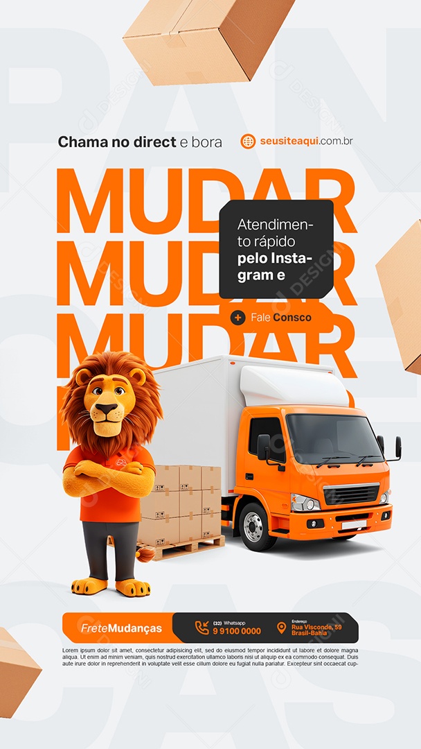 Story Frete Mudanças Chama no Direct e Bora Mudar Social Media PSD Editável