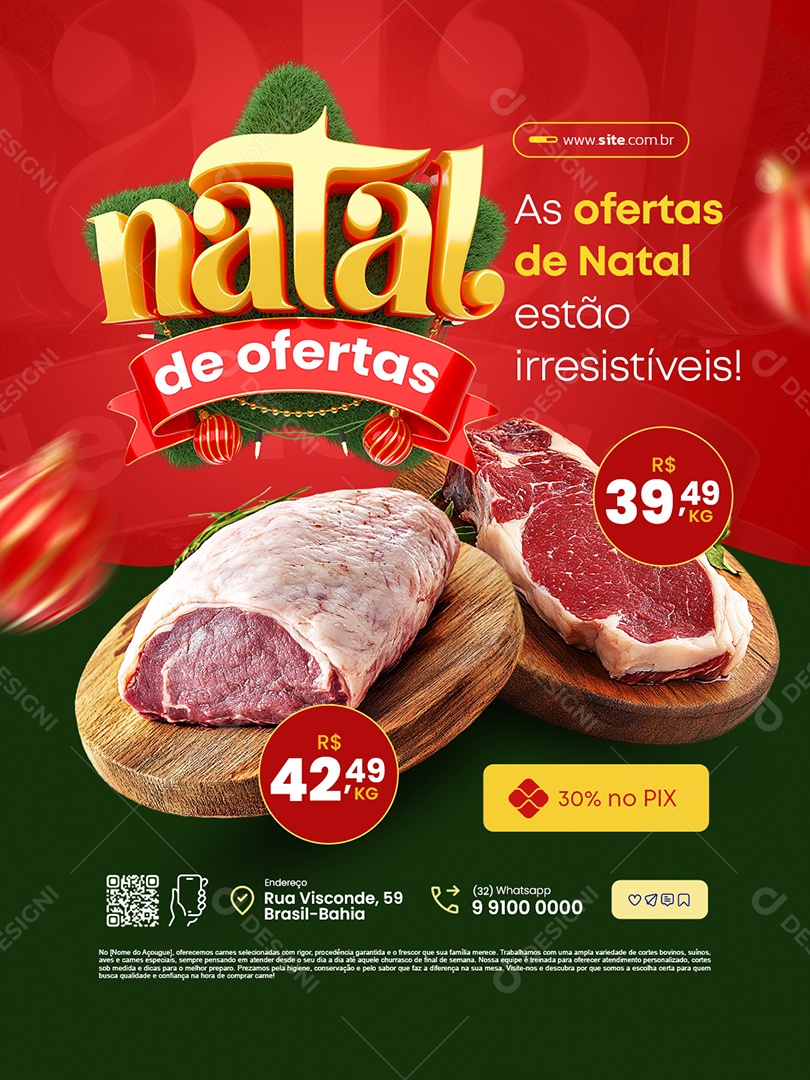 Natal de Ofertas Açougue As Ofertas de Natal Estão Irresistíveis Social Media PSD Editável
