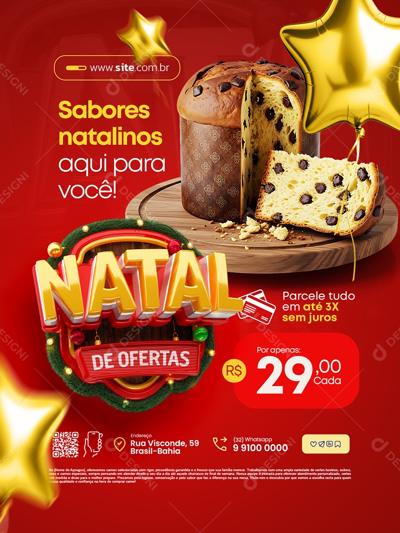 Natal de Ofertas Supermercado Sabores Natalinos Panetone Social Media PSD Editável