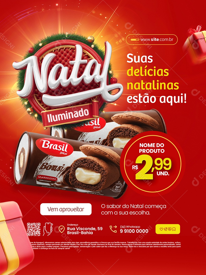 Natal Iluminado Supermercado Suas Delícias Natalinas Estão Aqui Social Media PSD Editável
