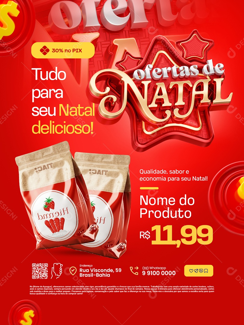 Ofertas de Natal Supermercado Tudo para Seu Natal Delicioso Social Media PSD Editável