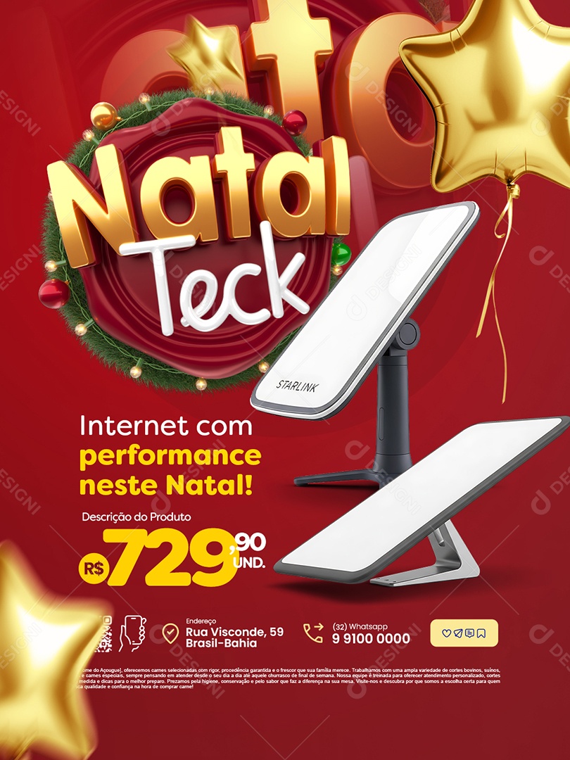 Natal Teck Internet com Performance neste Natal Social Media PSD Editável