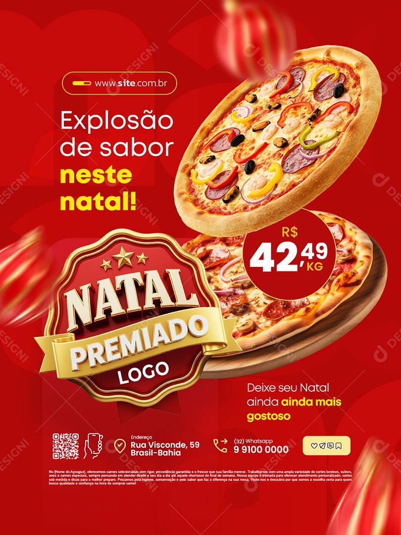 Natal Premiado Pizzaria Explosão de Sabor Social Media PSD Editável