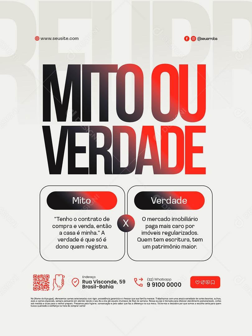 Regularização Fundiária Mito ou Verdade Social Media PSD Editável