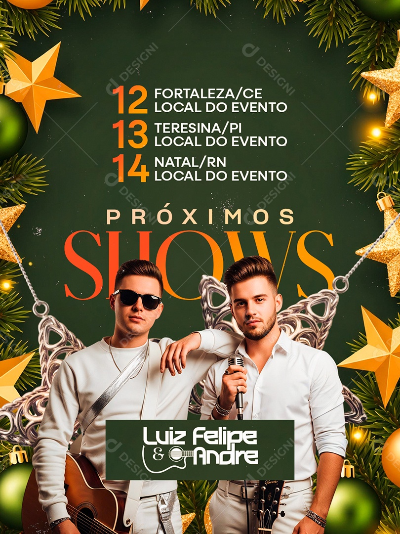 Flyer Próximos Shows Agenda Natal Luiz Felipe e Andre Social Media PSD Editável