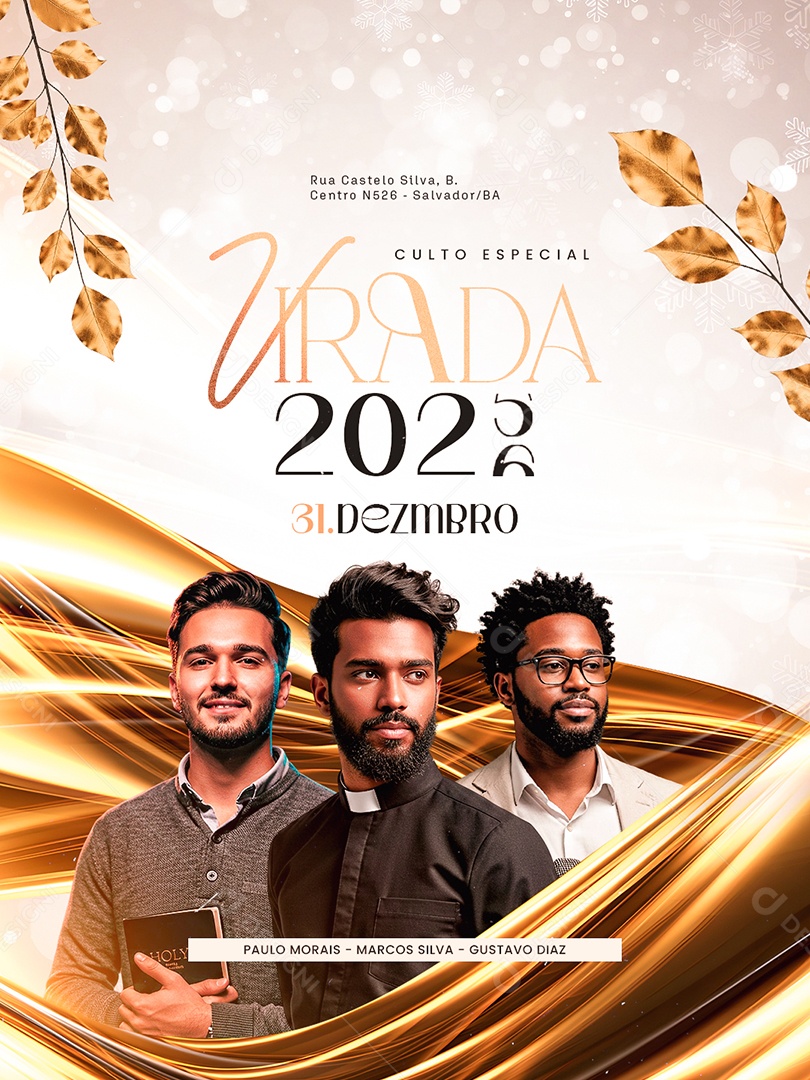 Flyer Gospel Culto Especial Virada de Ano Social Media PSD Editável