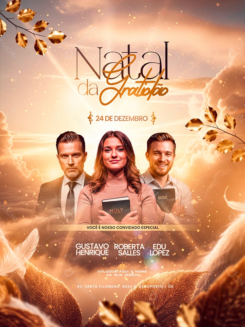 Flyer Gospel Natal da Gratidão Social Media PSD Editável