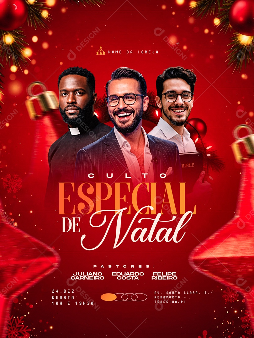 Flyer Gospel Culto Especial de Natal Social Media PSD Editável