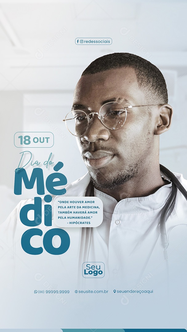Dia do Médico 18 de Outubro Onde Houver Story Social Media PSD Editável