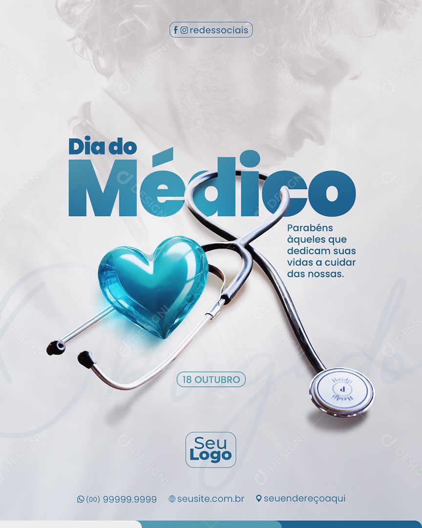 Dia do Médico 18 de Outubro Parabéns Social Media PSD Editável