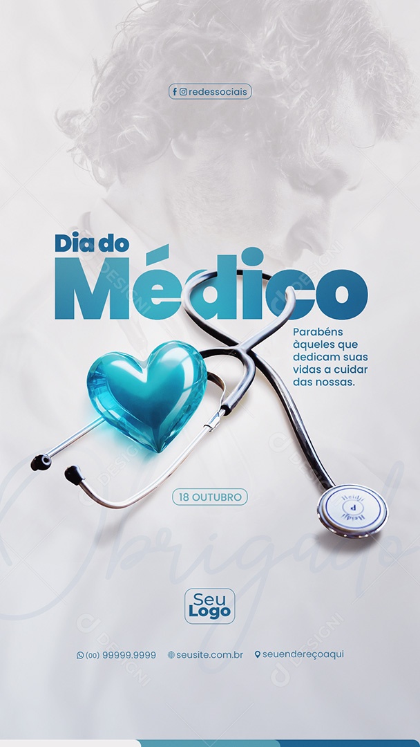 Dia do Médico 18 de Outubro Parabéns Story Social Media PSD Editável