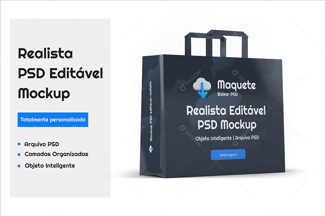 Mockup Maquete Realista de Sacola de Compras Cinza Escuro e Preto PSD Editável