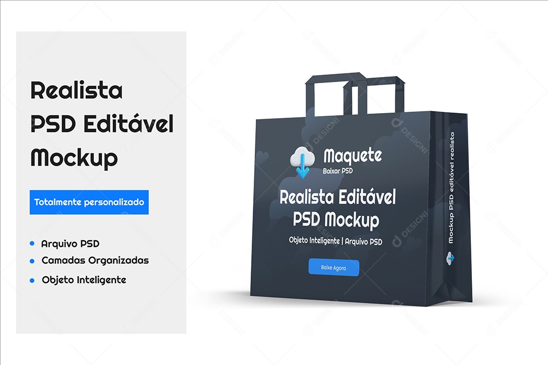 Mockup Maquete Realista de Sacola de Compras Cinza Escuro e Preto PSD Editável