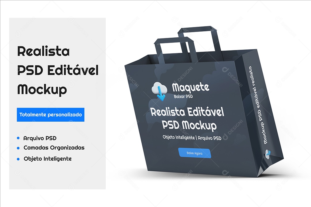 Mockup Maquete Realista de Sacola de Compras Cinza Escuro e Preto PSD Editável
