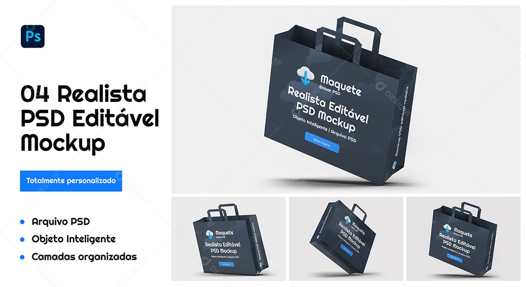 Mockup Maquete Realista de Sacola de Compras Cinza Escuro e Preto PSD Editável