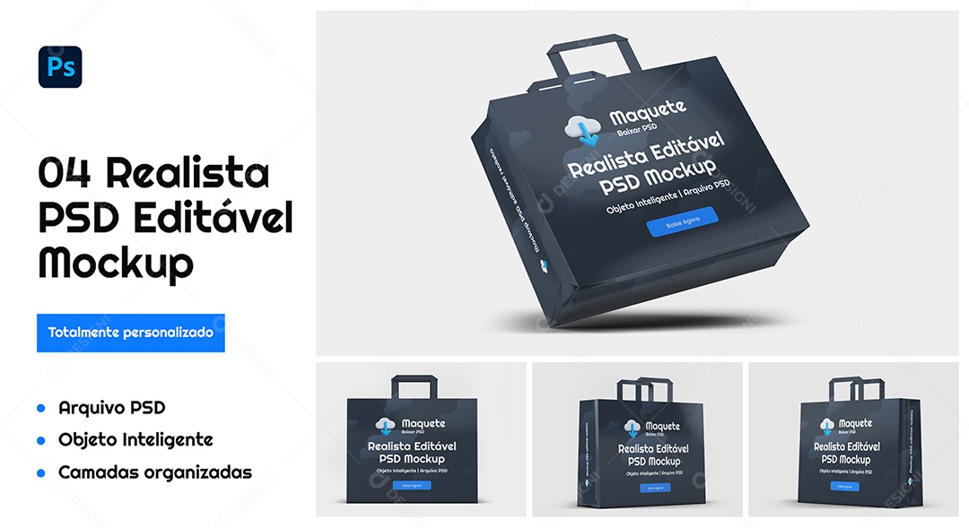 Mockup Maquete Realista de Sacola de Compras Cinza Escuro e Preto PSD Editável