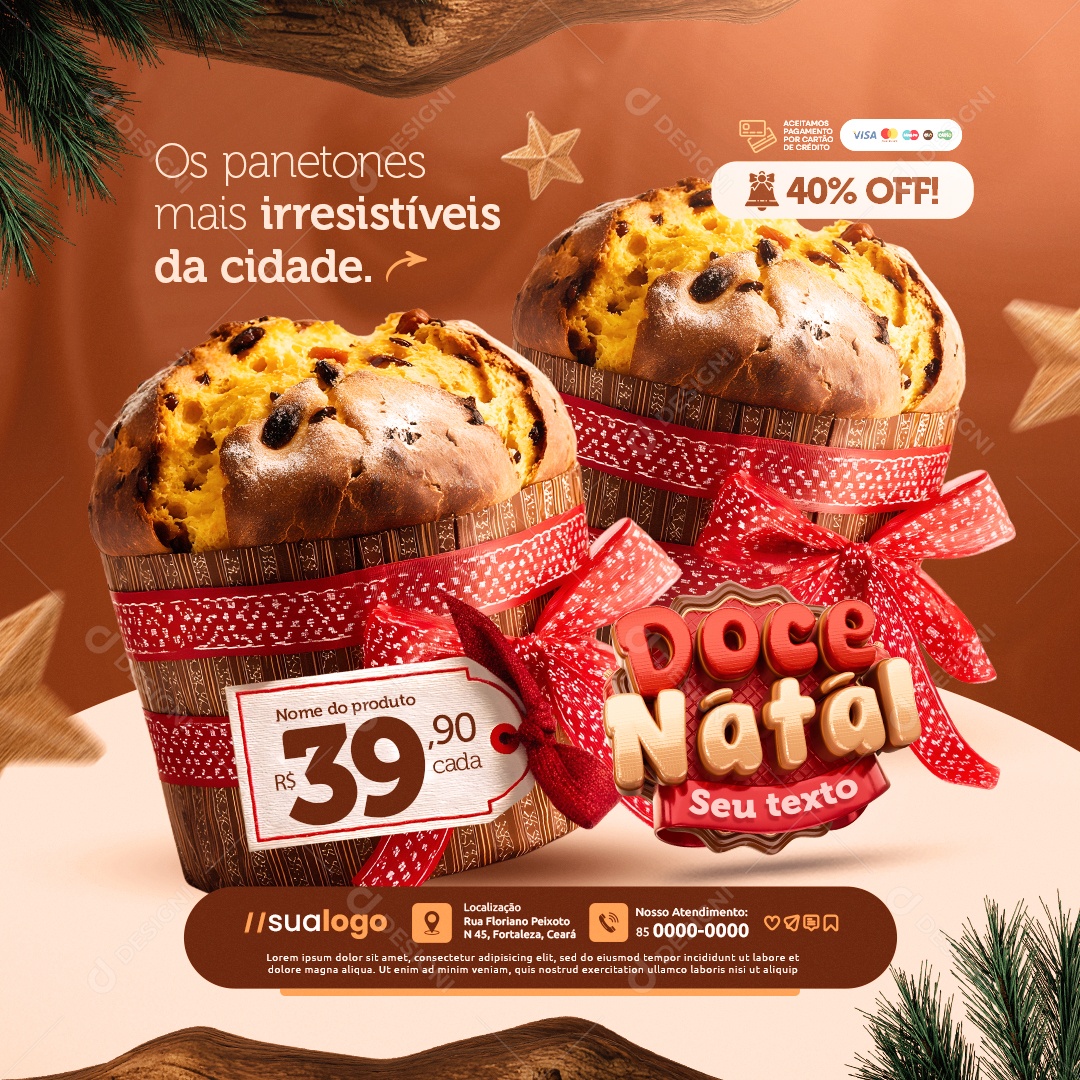 Doce Natal Supermercado Os Panetones Mais Irresistíveis Social Media PSD Editável