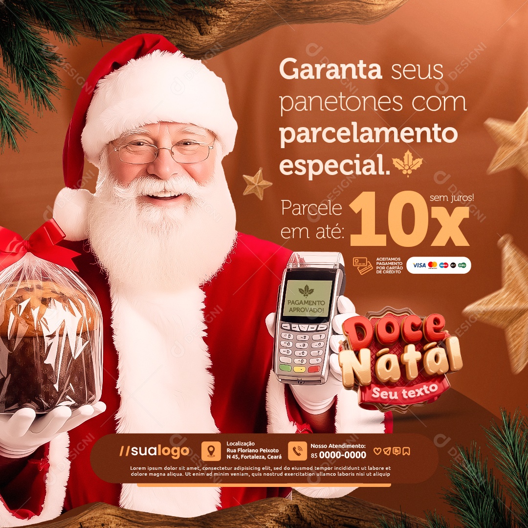 Doce Natal Supermercado Garanta Seus Panetones com Parcelamento Social Media PSD Editável
