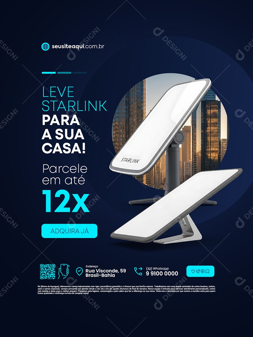 Leve Starlink para a Sua Casa Parcele em Até 12x Adquira Já Social Media PSD Editável