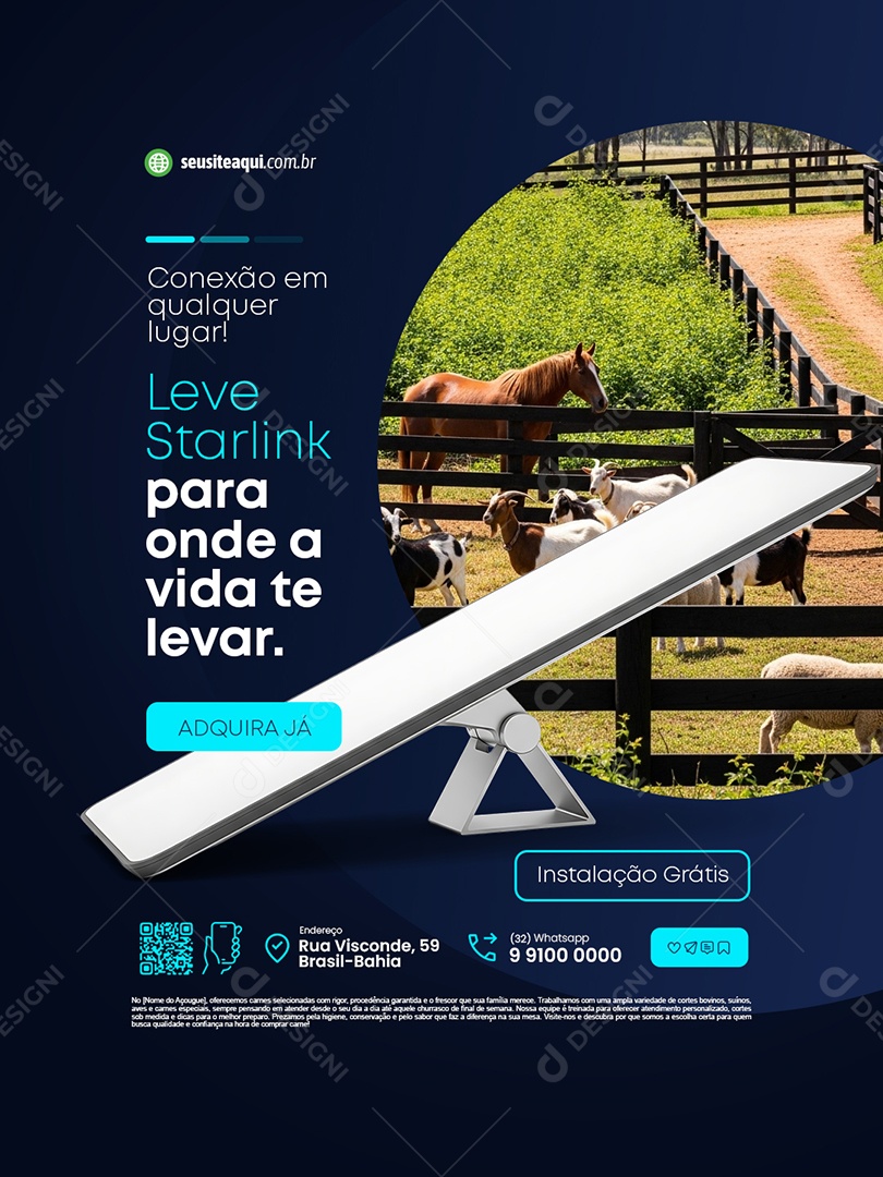Conexão em Qualquer Lugar Leve Starlink Social Media PSD Editável