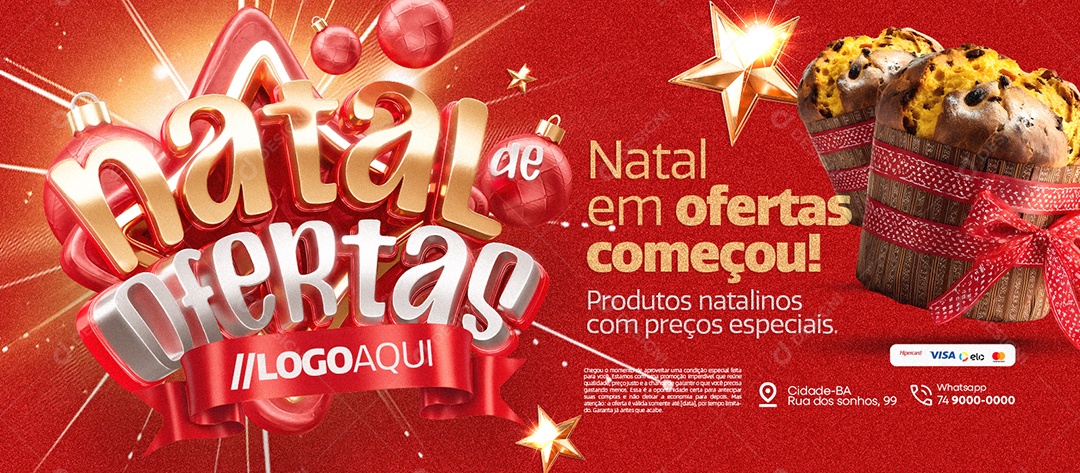 Banner Natal de Ofertas Supermercado Natal em Ofertas Começou Social Media PSD Editável