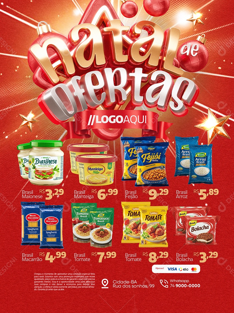 Natal de Ofertas Supermercado Encarte Maionese Mantegia e Feijão Social Media PSD Editável