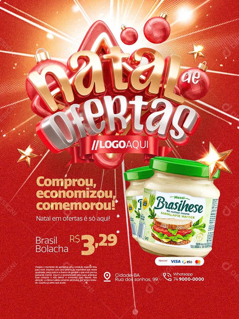 Natal de Ofertas Supermercado Comprou Economizou Social Media PSD Editável