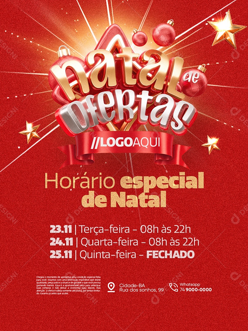 Natal de Ofertas Supermercado Horário Especial de Natal Social Media PSD Editável