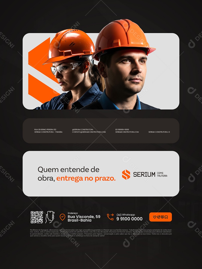 Construtora Quem Entende de Obra Entrega no Prazo Social Media PSD Editável