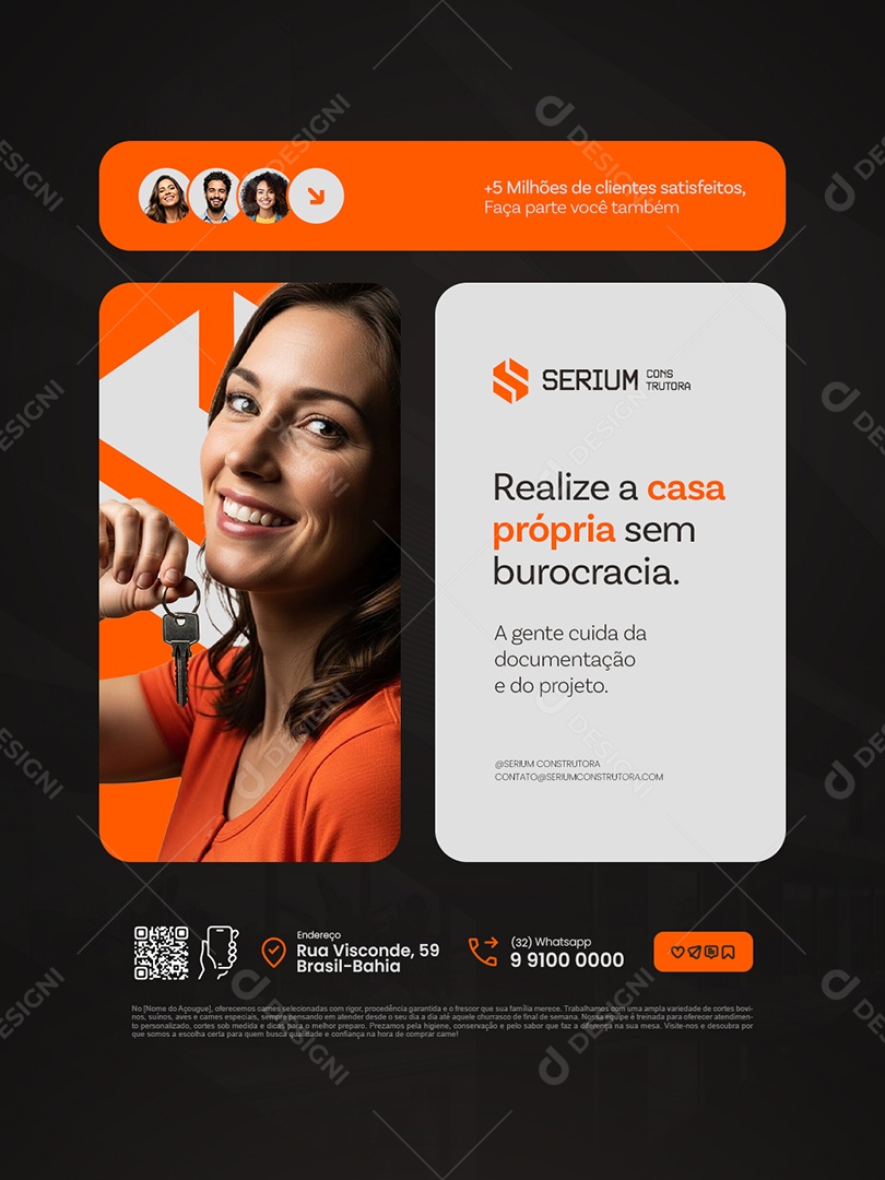 Construtora Realize a Casa Própria Sem Burocracia Social Media PSD Editável