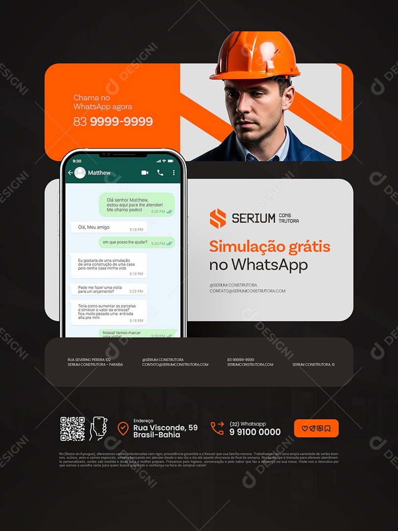 Construtora Simulação Grátis no WhatsApp Social Media PSD Editável